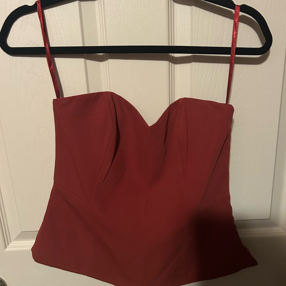 White House Black Market Red Strapless Peplum Top
